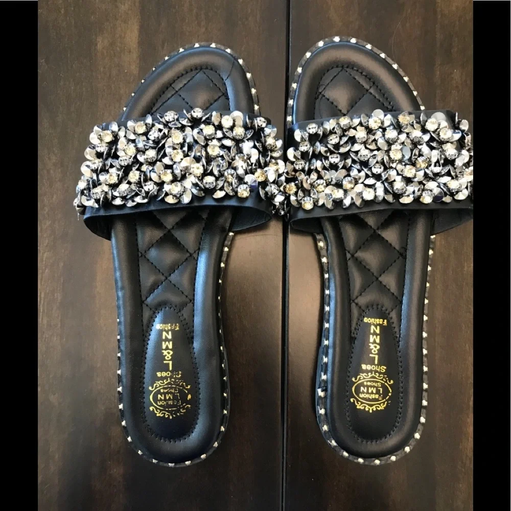 NEW L&MN Black Bling Slides - Picture 3 of 6